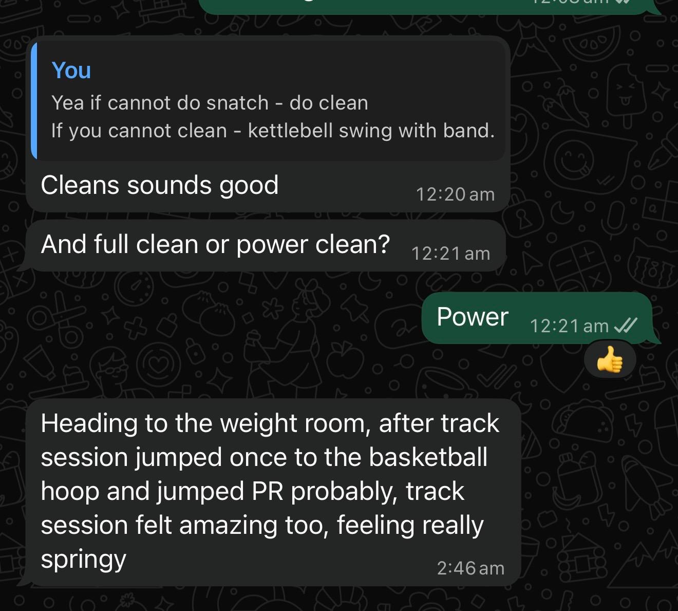 Real client message — track session + basketball PR